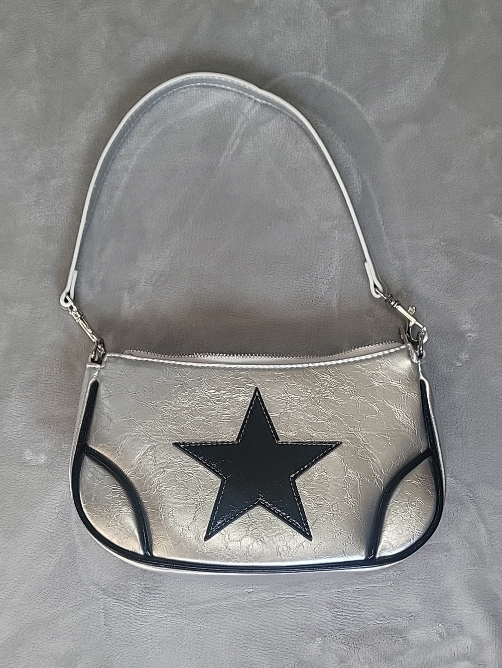 Urban Outfitters Silver Shoulder Bag with Black Star Accent
